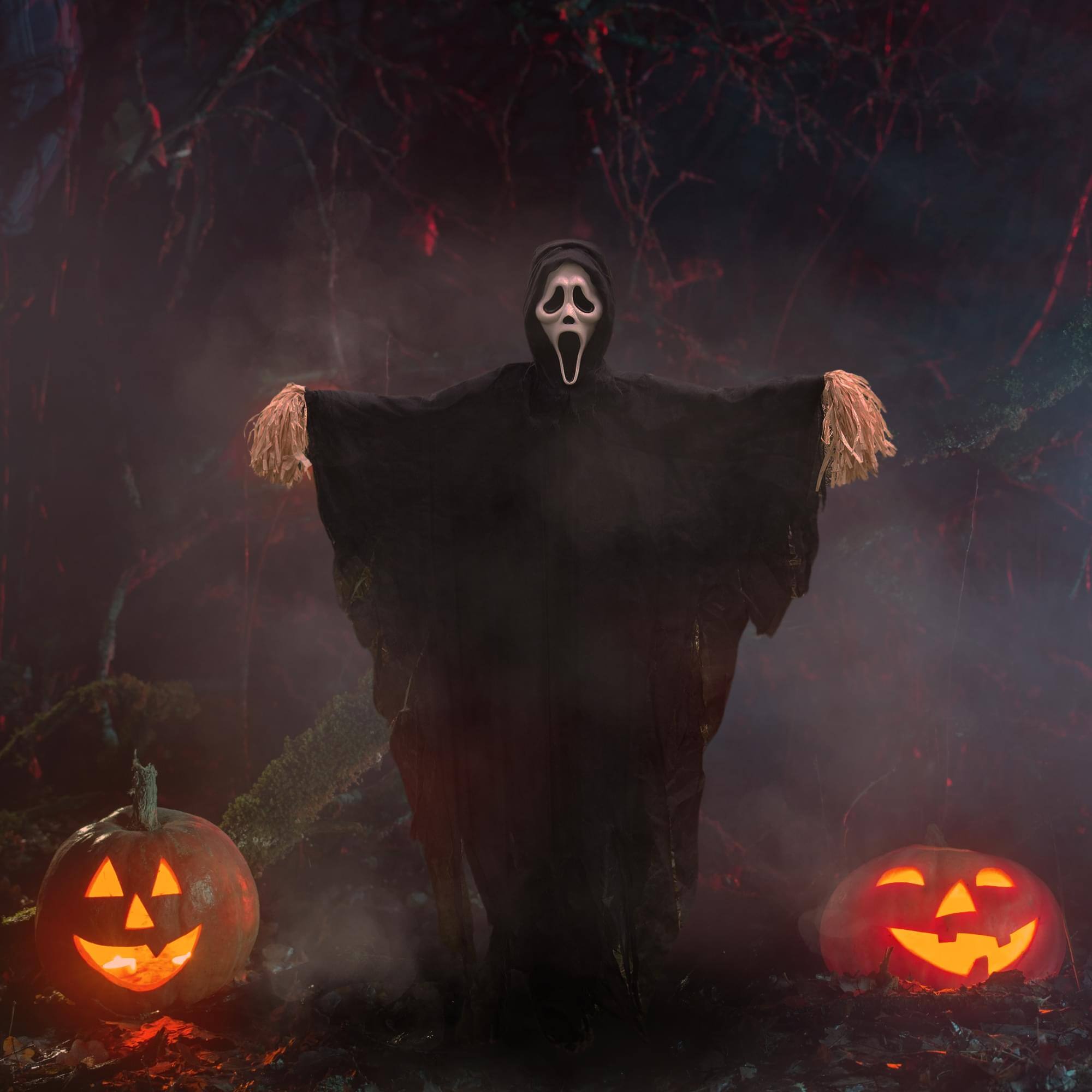 Alt View 1. Funworld - Ghost Face 5 Foot Scarecrow Halloween Decor - Black.