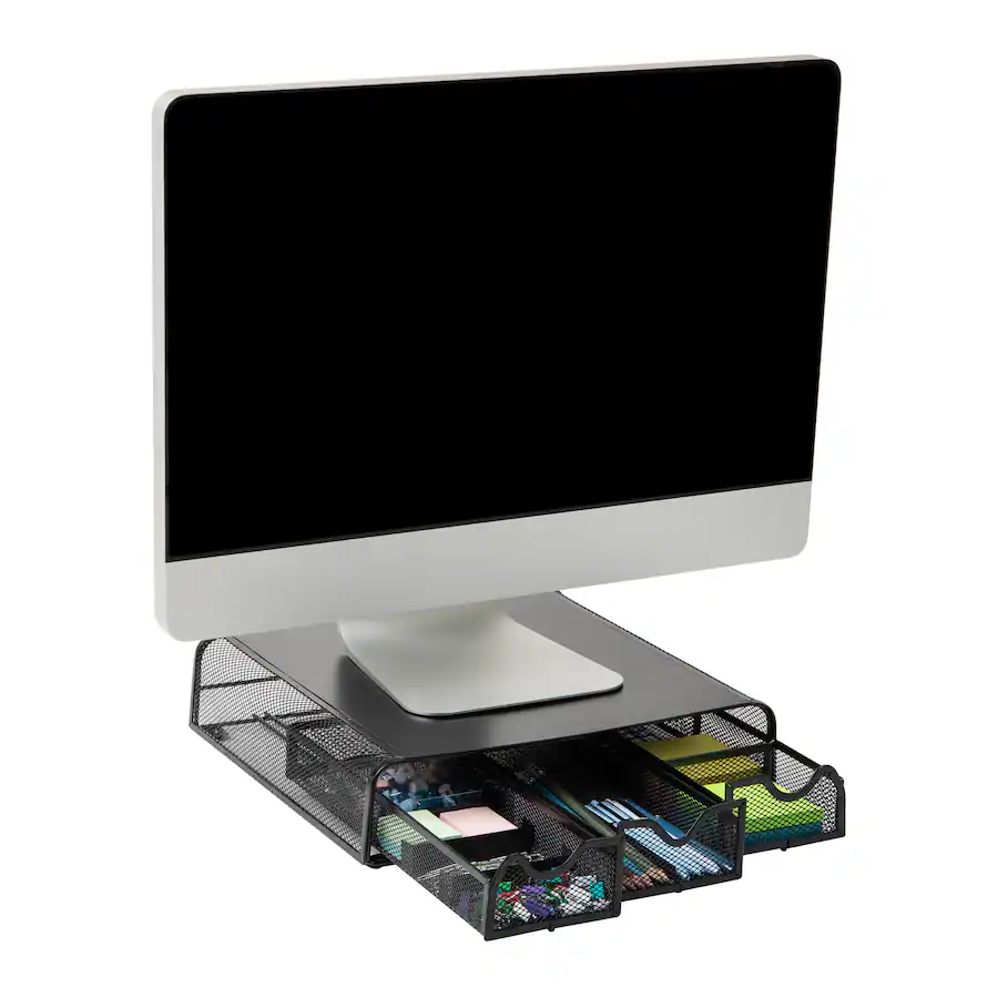 Black Mesh Riser Mind Reader Monitor Stand, Ventilated Laptop Riser, Desktop Organizer ...