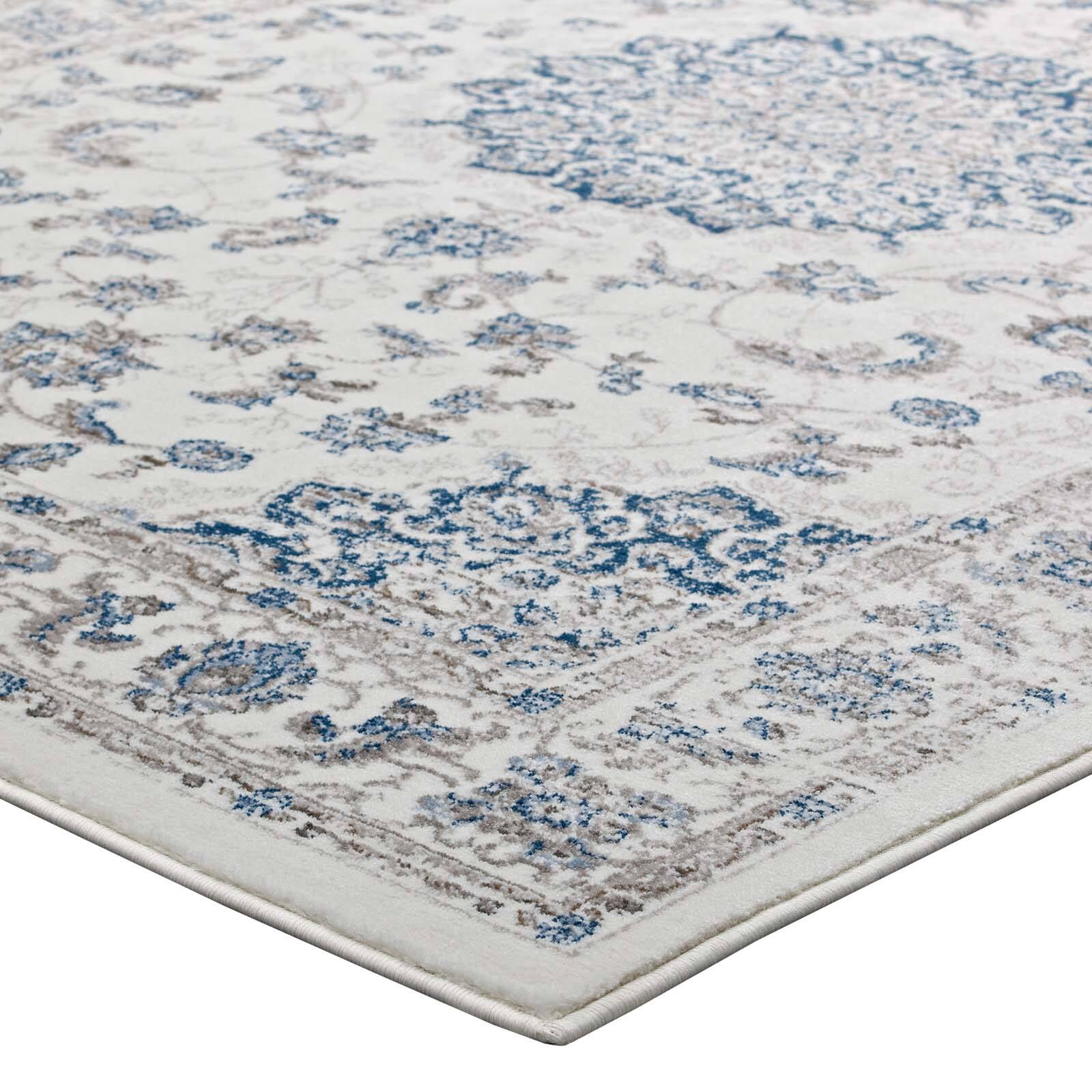 Alt View 2. Modway - Lilja Distressed Vintage Medallion Area Rug - Ivory and Moroccan Blue.