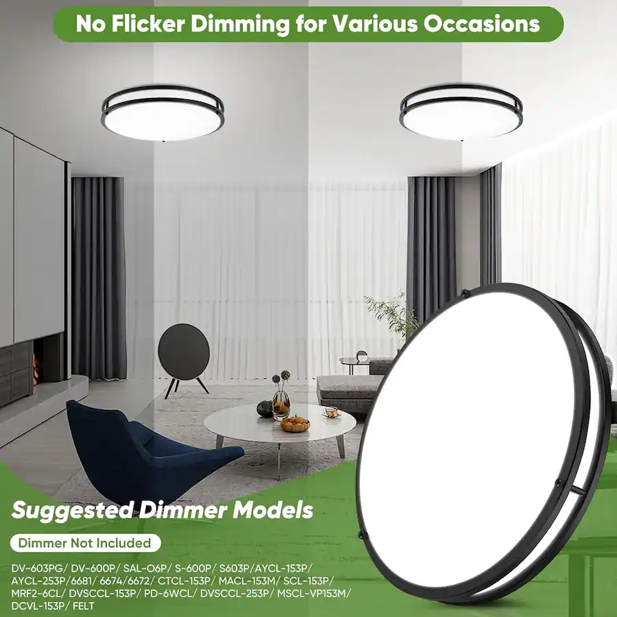 Matte Block Color Nordic Hygge 50W 5600lm Bright LED Ceiling Lights Matte Black, 16Inch ...