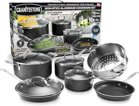 Granitestone - Diamond Non Stick 10pc Cookware Set-PTFE/PFOA Free - Gray