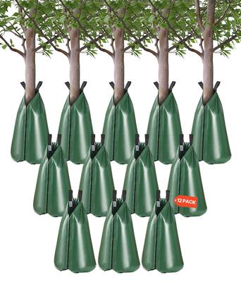 Front. VEVOR - Tree Watering Bag, 12 Packs 20 Gallons Watering Bags for New Trees,5-9 Hours Slow Release Refillable Drip Irrigation Bag - Green.