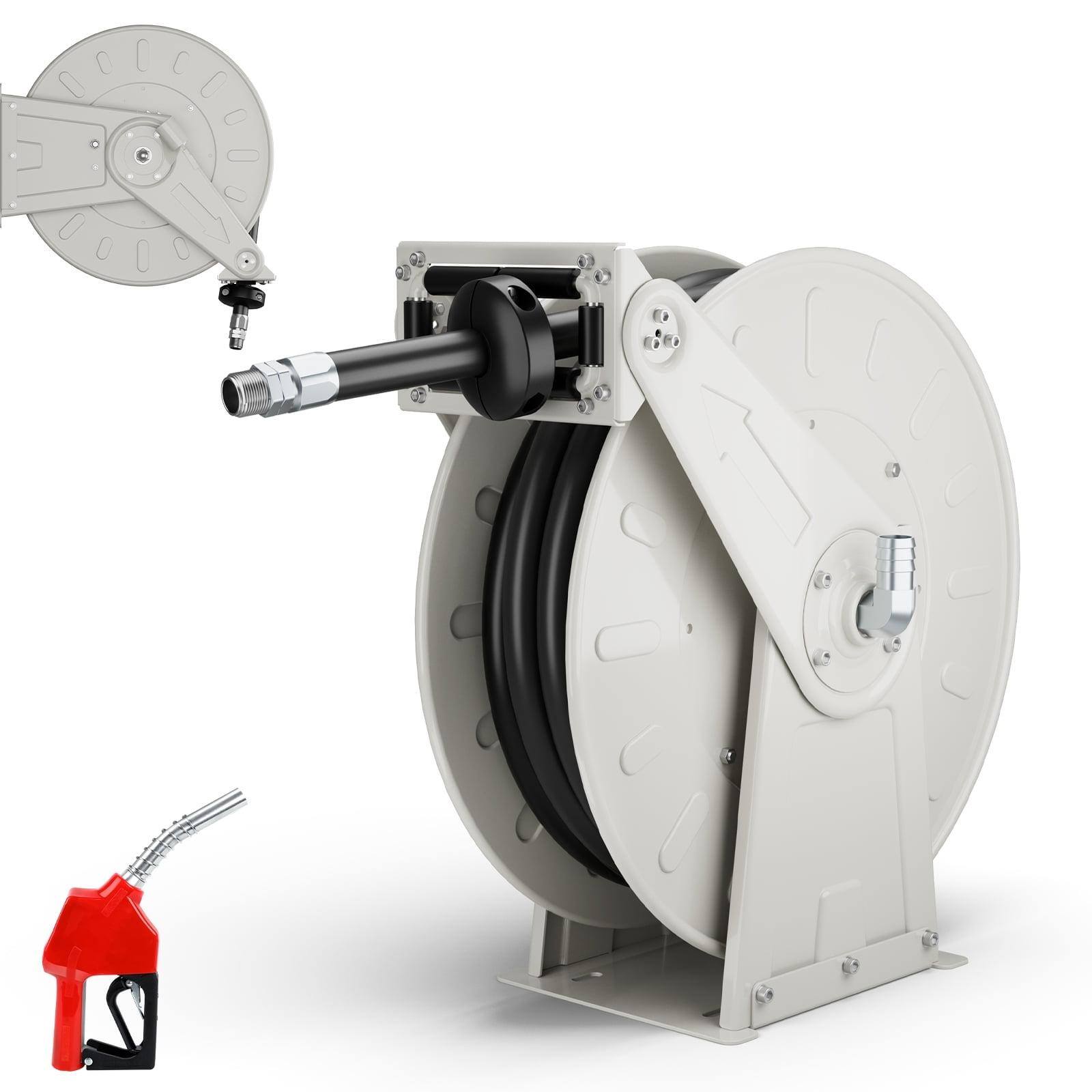 Front. Mirfee -  3/4" x 50' Fuel Hose Reel Retractable, Adjustable Dual Arm, All-Weather Auto Rewind, Heavy Duty Steel - White.
