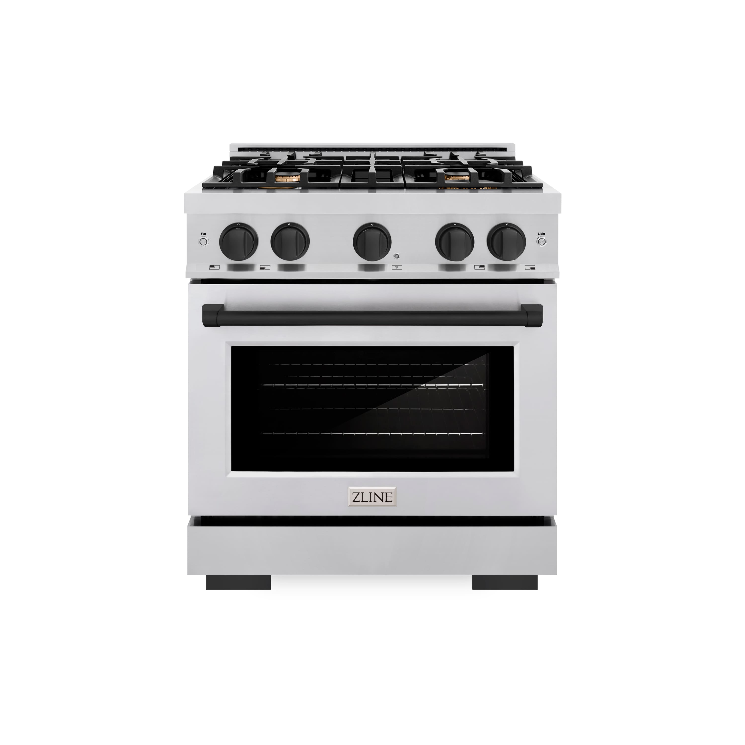 Front. ZLINE - ZLINE Autograph Edition 30" Freestanding Select Gas Range w/ 4 Burners & Matte Black Accents (HGRZ-30-MB) - Stainless Steel.