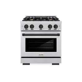 ZLINE - Autograph Edition 30" Freestanding Select Gas Range w/ 4 Burners & Matte Black Accents (HGRZ-30-MB) - Stainless Steel