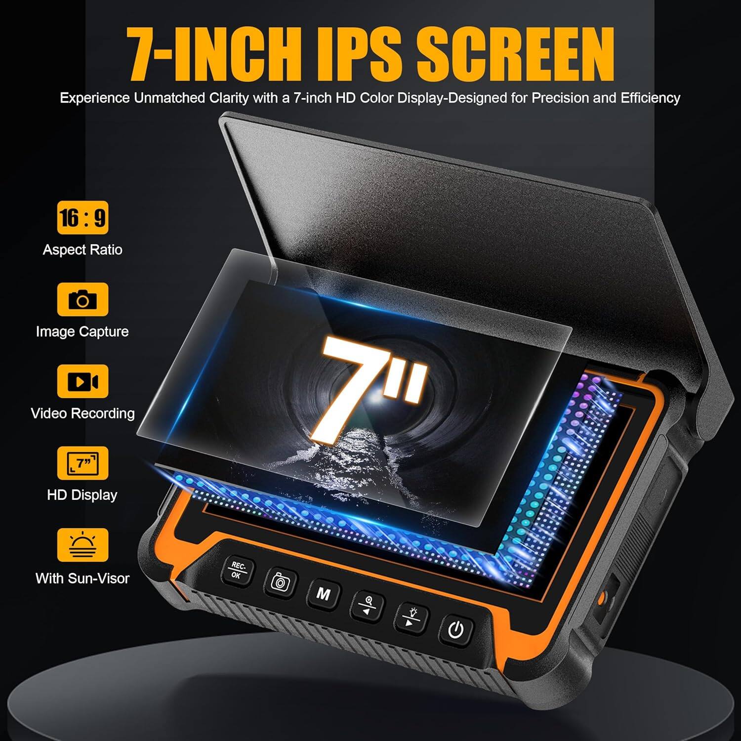 Alt View 1. Aukfa - Drain Camera with 360° Rotating Head - 7" HD Borescope, 3M Telescopic Pole, IP68 for Search/Rescue/Car Inspection.