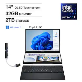 ASUS - Zenbook DUO 2-in-1 Laptop 14.0 WUXGA (Intel Ultra 9-285H, 32GB LPDDR5X, 2TB SSD, Win 11 Home) w/USB Hub - Inkwell Gray