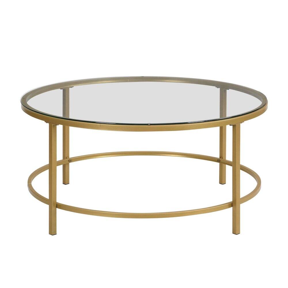 Alt View 1. Carolina Chair & Table - Verazano Glass Top 36" Round Coffee Table - Gold - Gold.