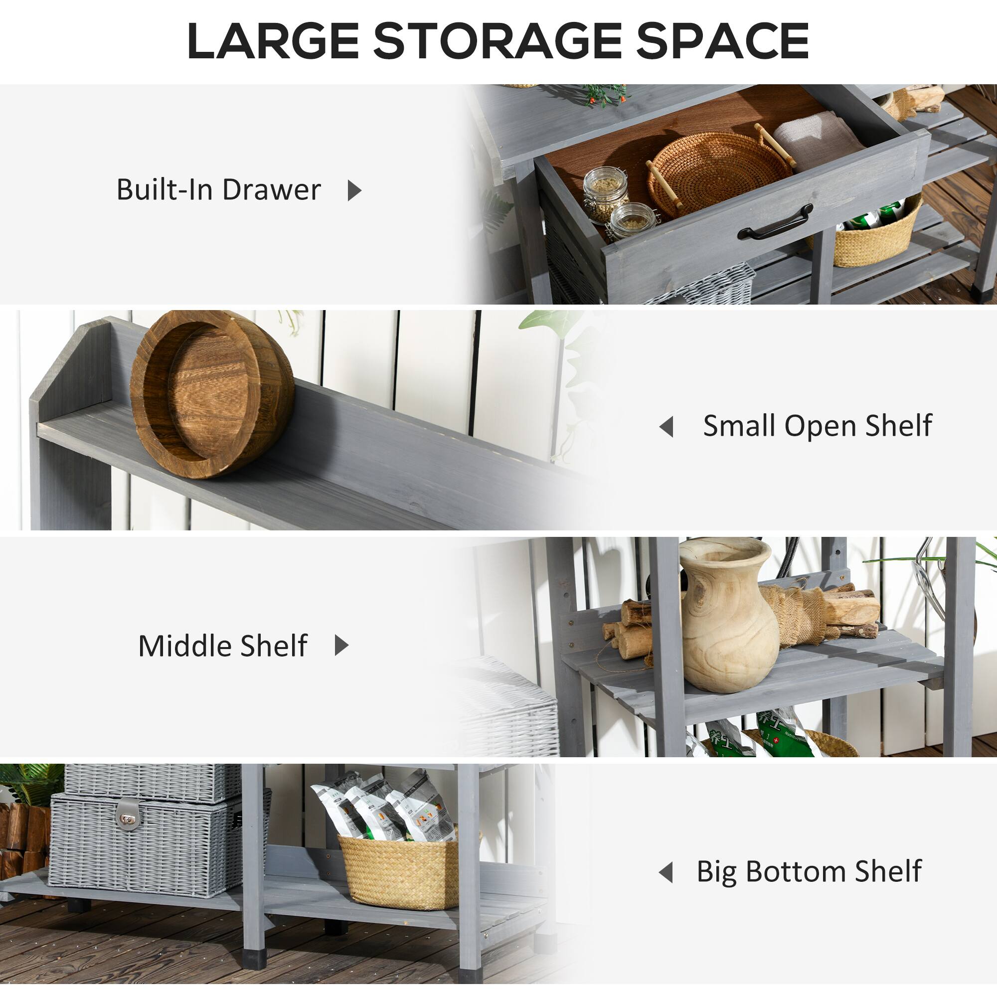 LARGE STORAGE SPACE
Built-In Drawer
Small Open Shelf
Middle Shelf
Big Bottom Shelf