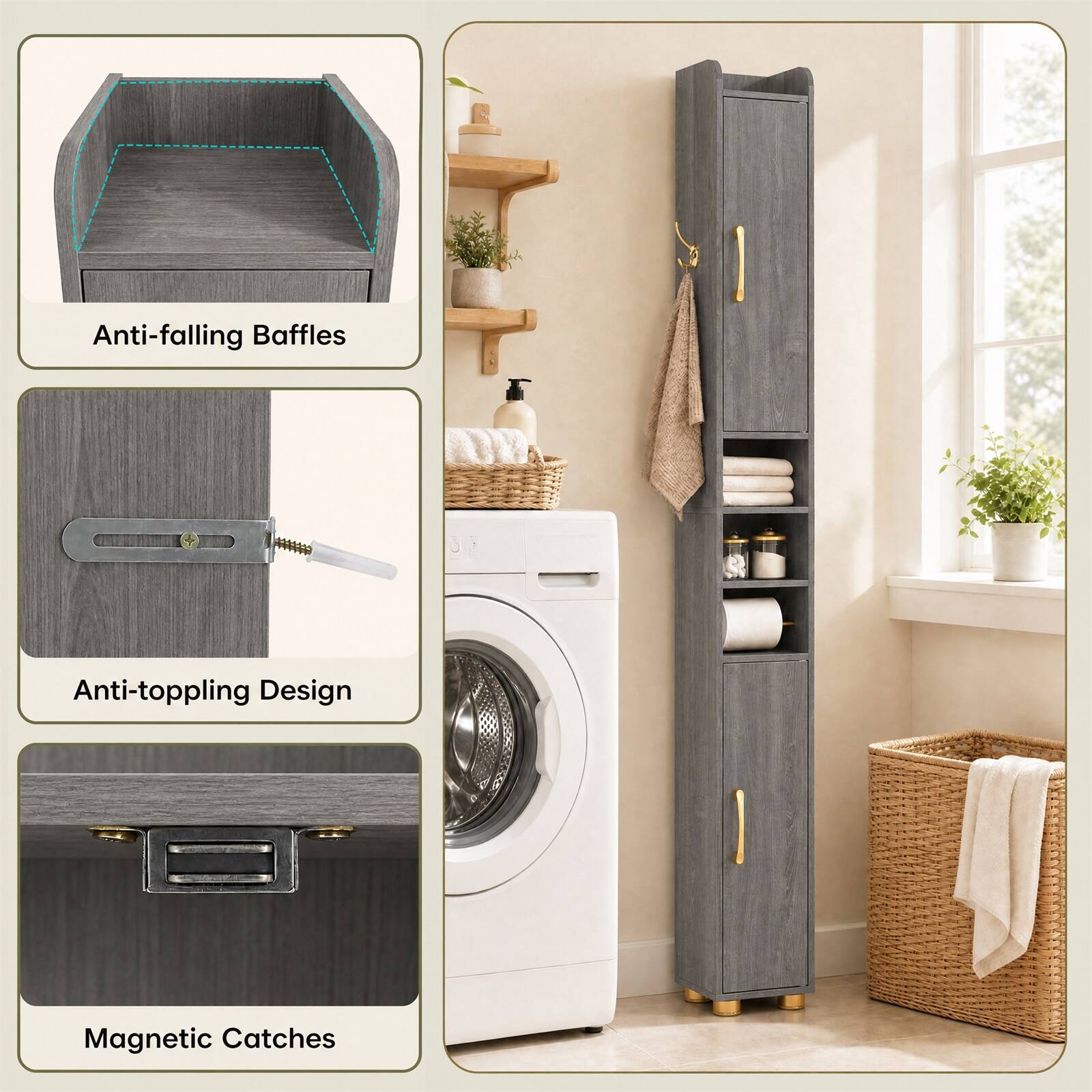 Anti-falling Baffles  
Anti-toppling Design  
Magnetic Catches