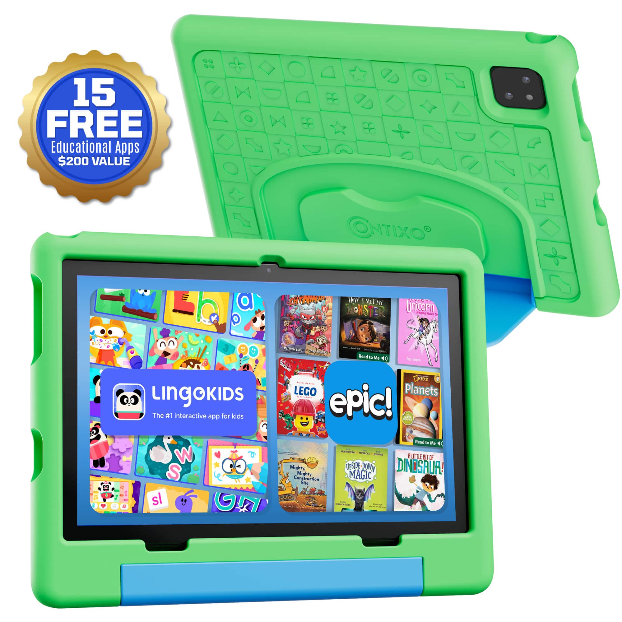 Contixo - A10 10" Educational Kids Tablet with Epic! and Lingokids 64GB with Parental Controls & Kid-Proof Case - Green
