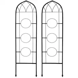 Sunnydaze - 2-Piece Arched Wall Trellis with Flowerpot Supports - 48 in - Black