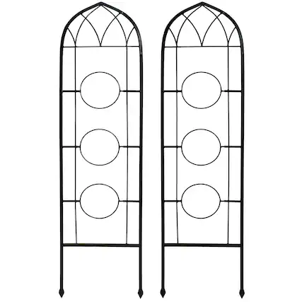 Front. Sunnydaze - 2-Piece Arched Wall Trellis with Flowerpot Supports - 48 in - Black.