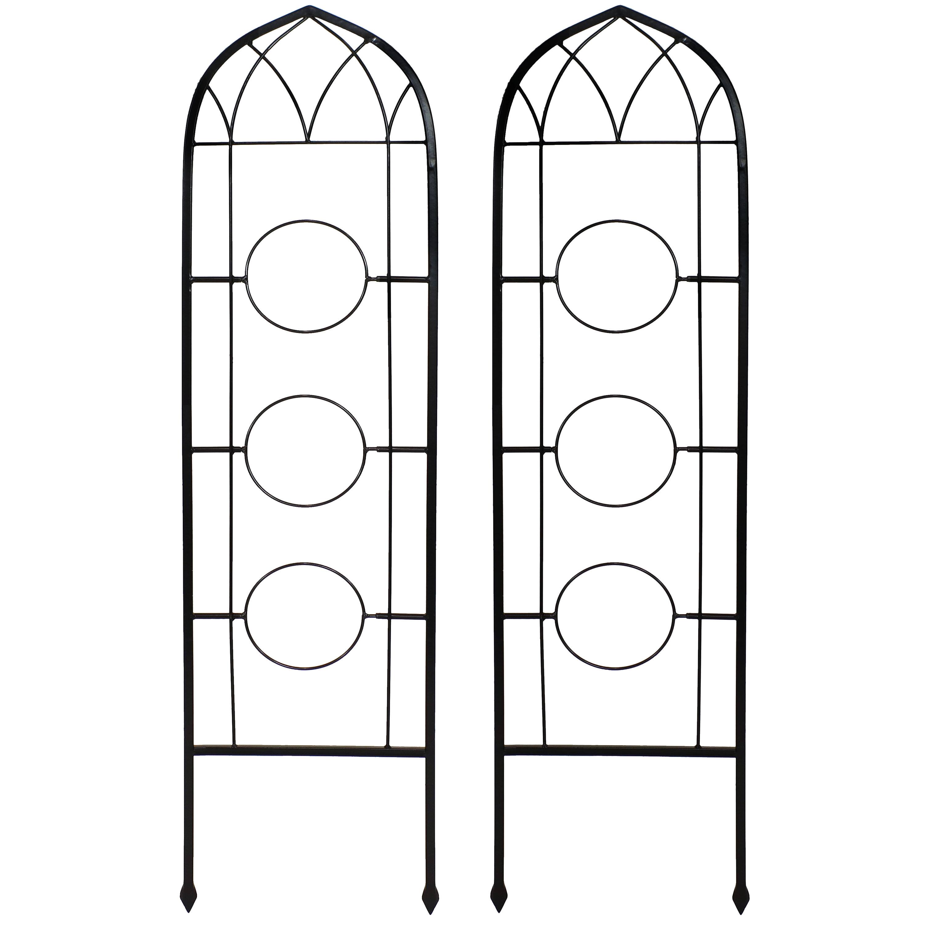 Front. Sunnydaze - 2-Piece Arched Wall Trellis with Flowerpot Supports - 48 in - Black.