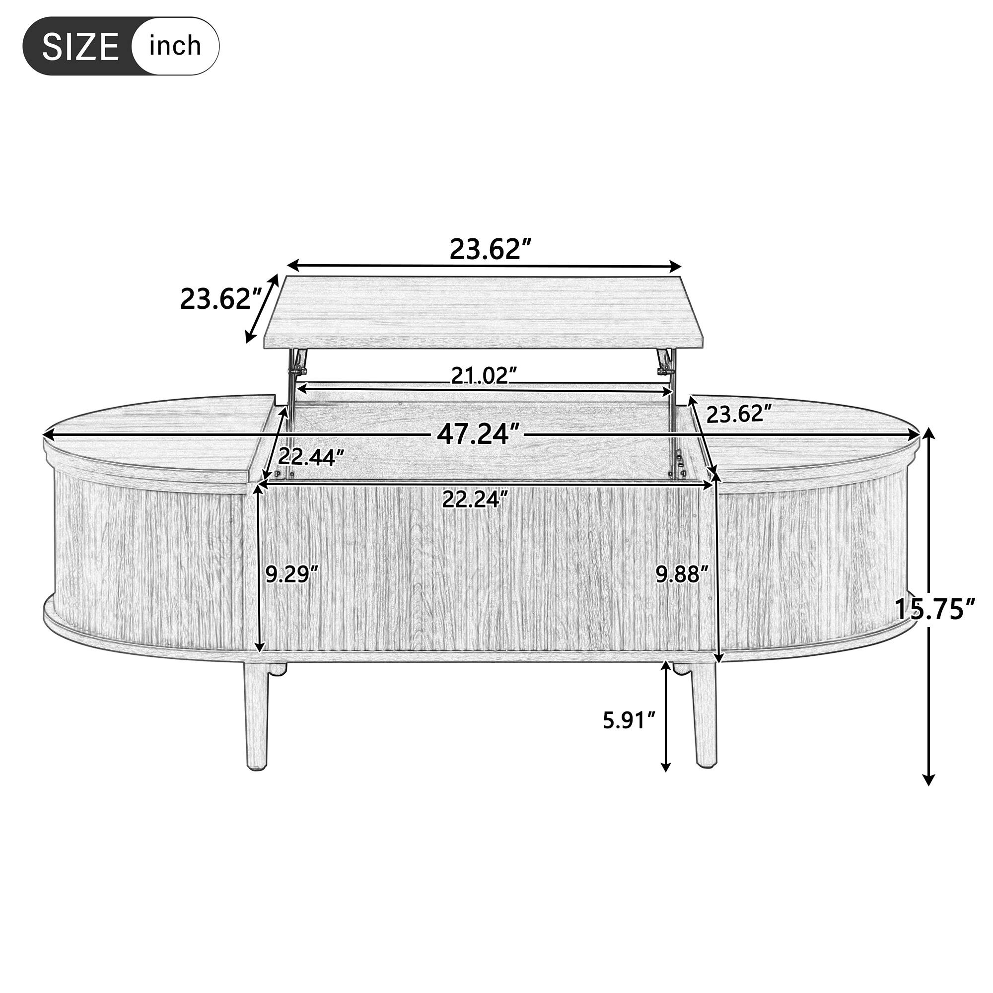 SIZE inch  
23.62"  
23.62"  
22.44"  
21.02"  
47.24"  
23.62"  
22.24"  
9.29"  
9.88"  
15.75"  
5.91"