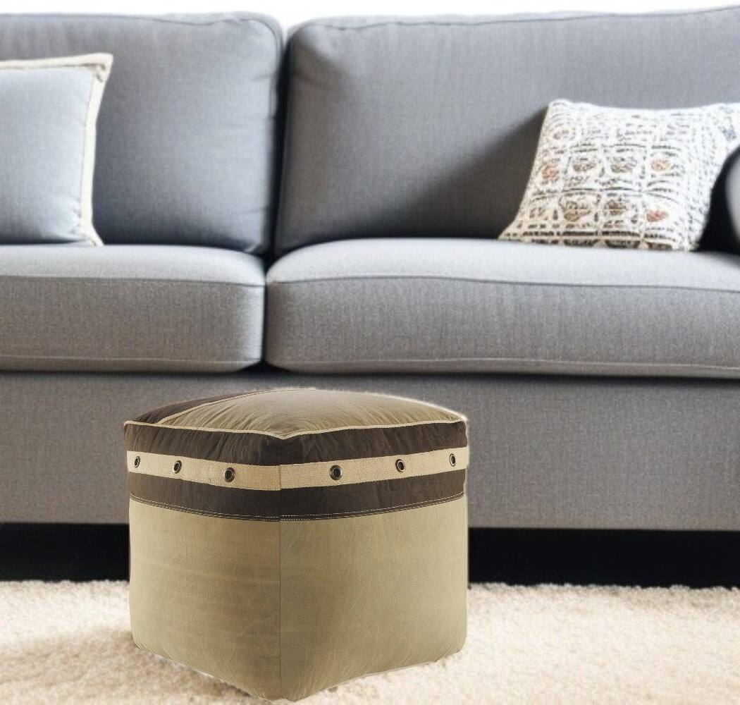 Angle. Hivvago - Hivvago 20 Inch Cotton Striped Pouf Ottoman - Brown.