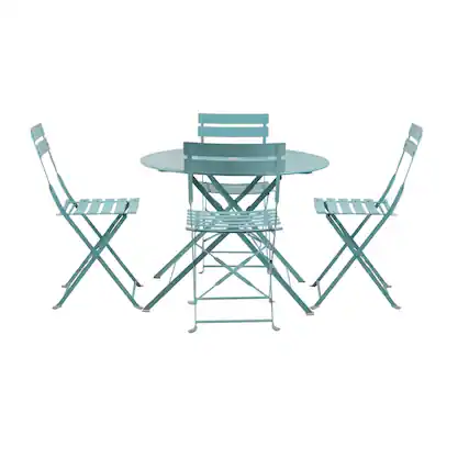 Front. Carolina Chair & Table - Bistro 36" Round Table Outdoor Set - Set of 5 - Teal - Blue.