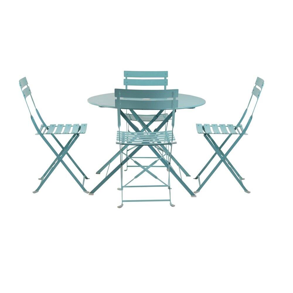 Front. Carolina Chair & Table - Bistro 36" Round Table Outdoor Set - Set of 5 - Teal - Blue.