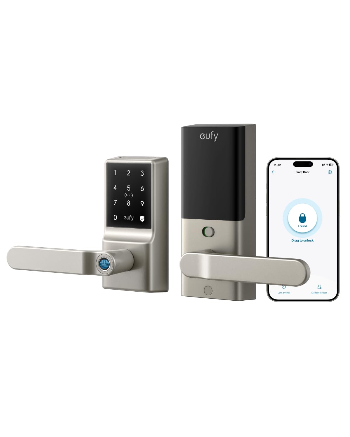 eufy - Smart Lock C33, Wi‑Fi Keypad Lever, Fingerprint & Keyless Entry, Deadbolt, App Control, IP53 Waterproof - Nickel