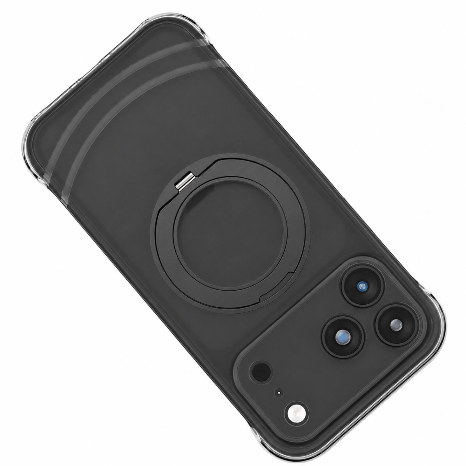 Alt View 4. Dteck - Shockproof Frosted Phone Case for Apple iPhone 17 Pro Max with 360 Ring Stand, Magnetic Protective Cover Camera Defense - Black.