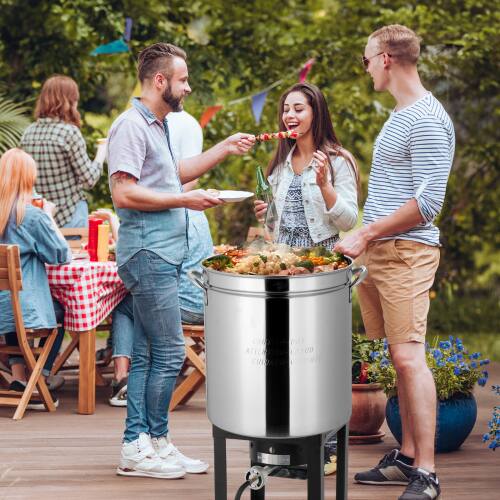 Alt View 7. Winado - 36QT Turkey Deep Fryer Pot with Lid and Basket Stainless Steel Seafood Boil Pot for Camping Picnic - Sliver.