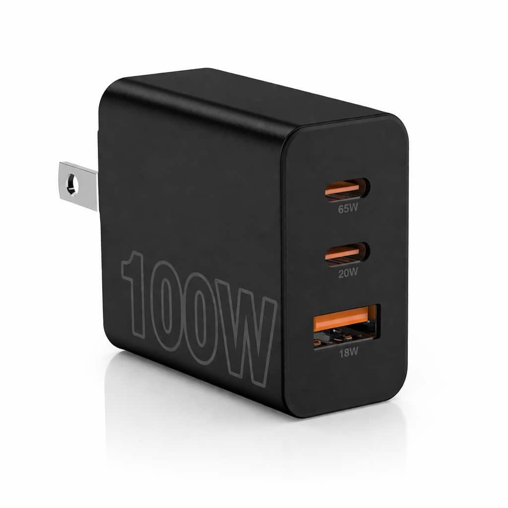Core Tech - 100W USB-C Wall Charger, 3-Port Fast Charging Adapter for Laptops, Smartphones & Tablets - Black