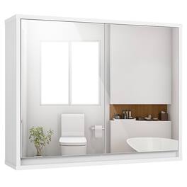 Costway - Wall Mounted Bathroom Storage Cabinet Medicine Cabinet Organizer Shelf W/Double Mirror Door - White