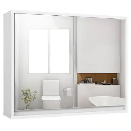 Front. Costway - Costway Wall Mounted Bathroom Storage Cabinet Medicine Cabinet Organizer Shelf W/Double Mirror Door - White.