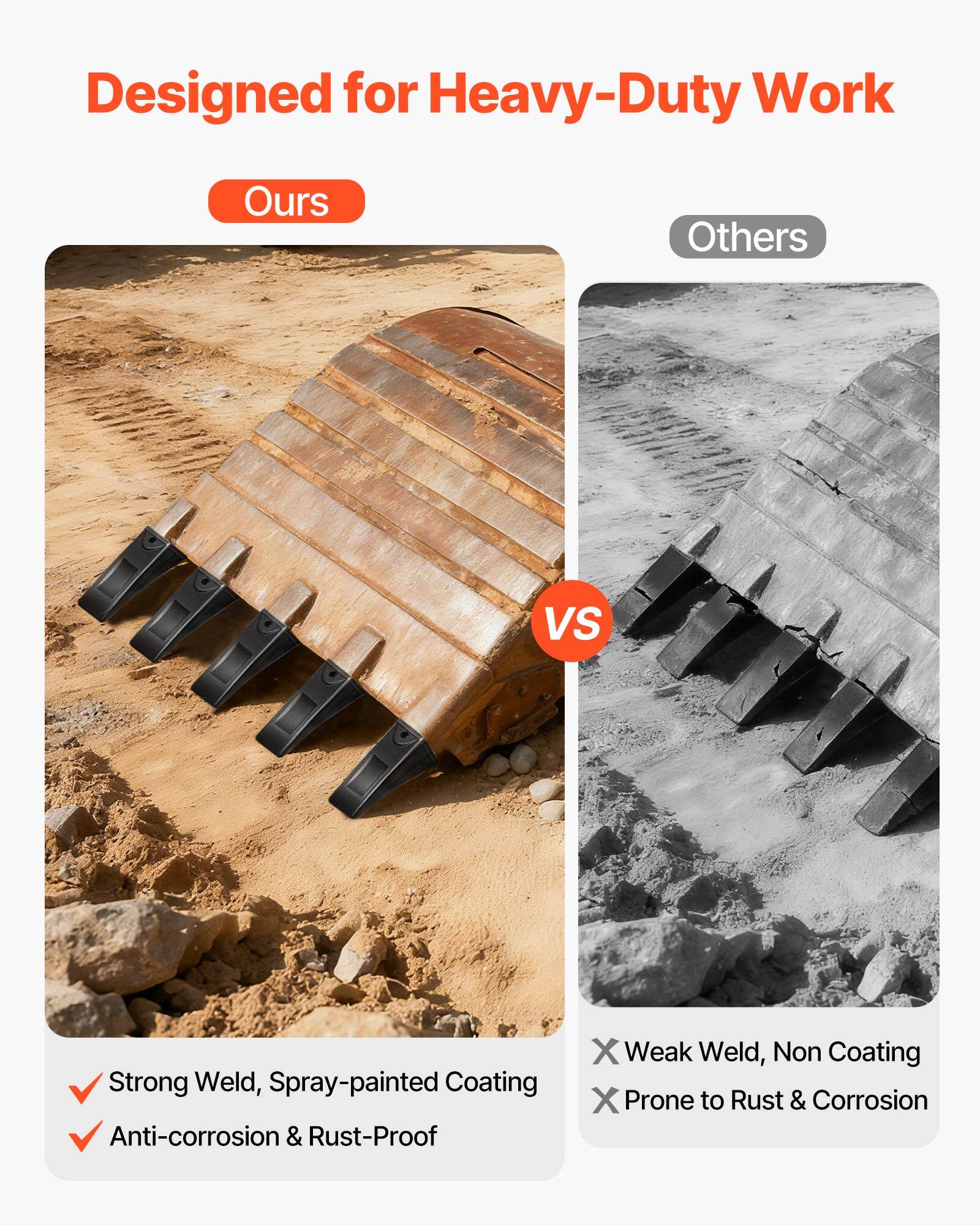 Designed for Heavy-Duty Work

**Ours**
- Strong Weld, Spray-painted Coating
- Anti-corrosion & Rust-Proof

**Others**
- Weak Weld, Non Coating
- Prone to Rust & Corrosion