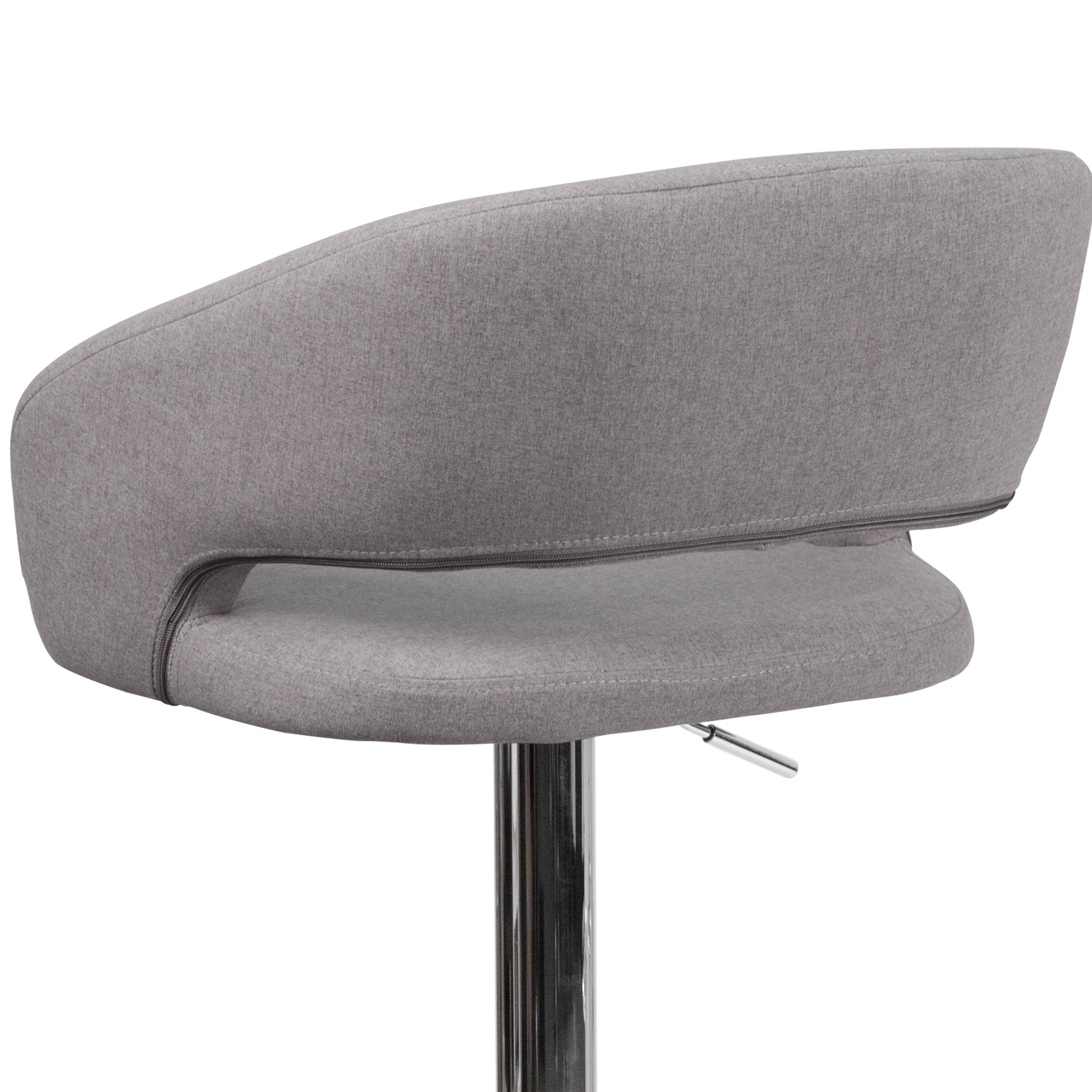 Alt View 8. Emma + Oliver - Shae Contemporary Upholstered Adjustable Height Barstool with Rounded, Cutout Mid-Back and Pedestal Base - Gray Fabric/Chrome Frame.