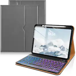 DTTO - Detachable Backlit Keyboard Case for iPad 11th/10th Gen (2025/2022) - Leather Cover w/ Pencil Holder & Pocket - Gray