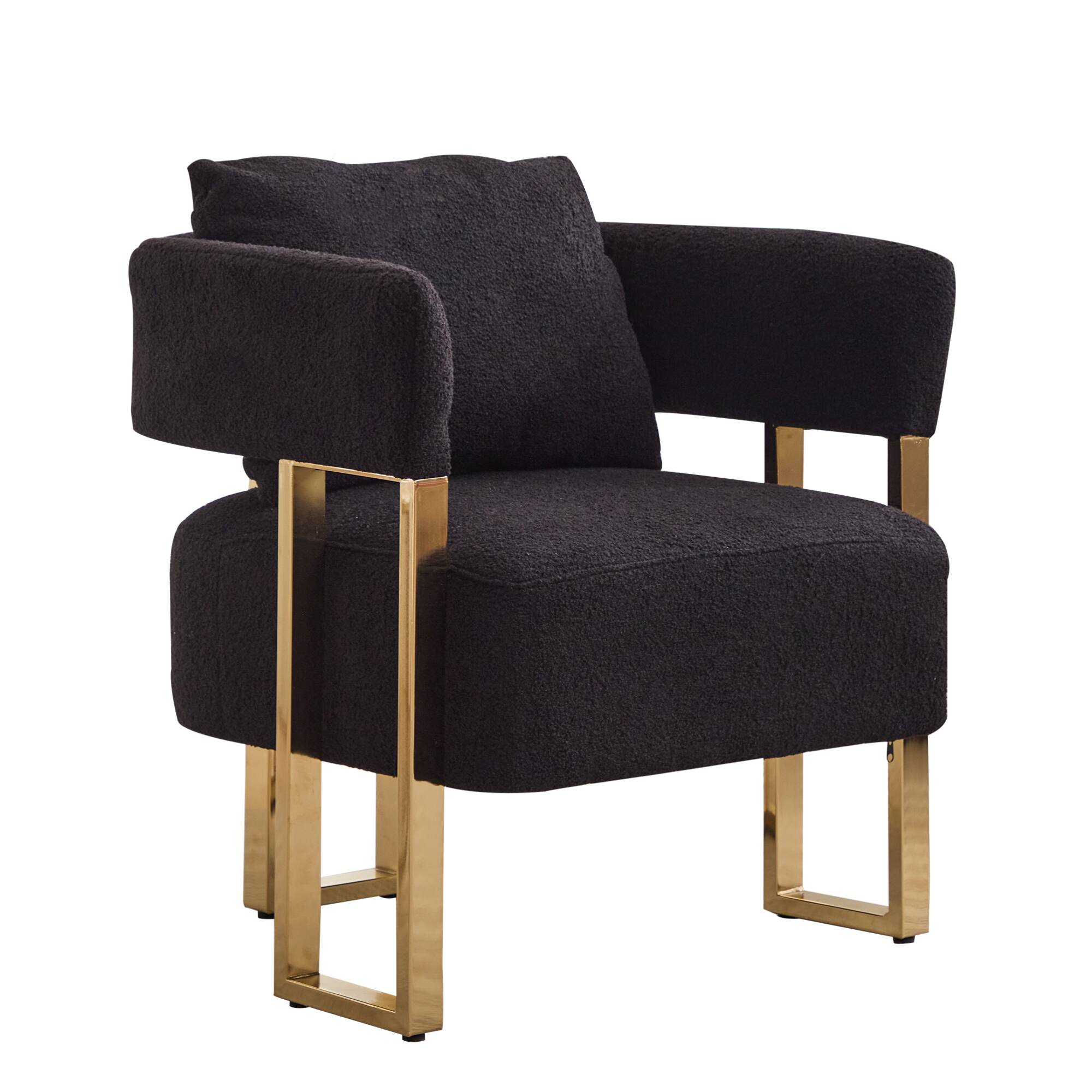 Alt View 6. GOODSILO - Modern Decorative Chair Set with Gold Metal Legs and Plush Upholstery for Living Room and Office - Black+Gold.