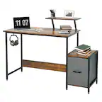 Front. Costway - Costway Computer Desk Writing Workstation Home Office w/ Movable Storage Rack & Shelf - Black,Rustic Brown.