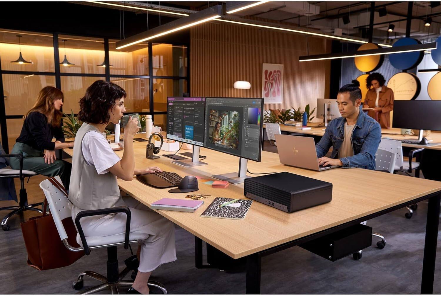 Alt View 3. HP - EliteDesk 805 G9 Small Form Factor Desktop • 32GB DDR5 RAM • 1TB SSD • Ryzen5 Processor • Dual Display • Windows 11 - Black.