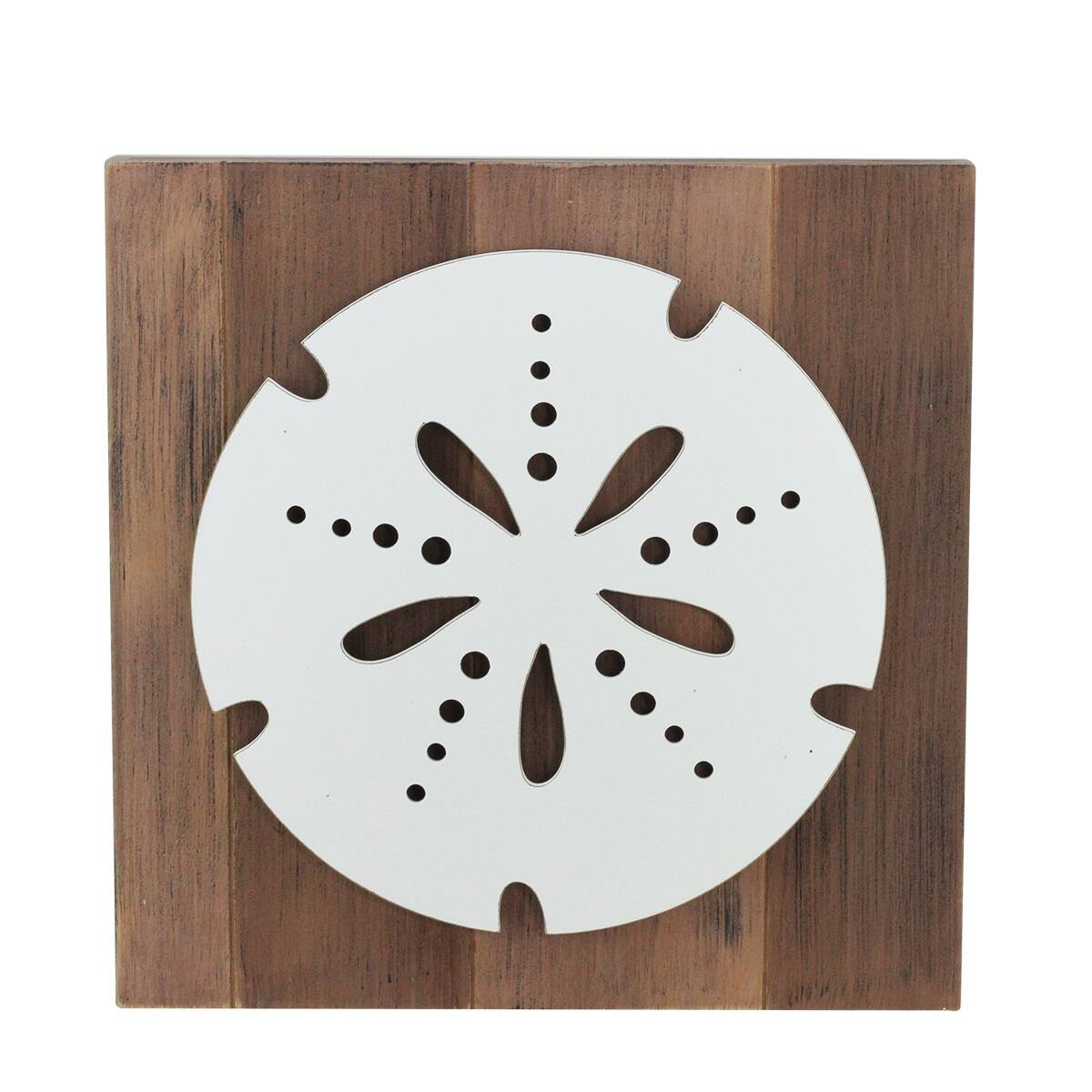 Front. Darice - 15.75" White and Brown Sand Dollar Decorative Wall Plaque - White.