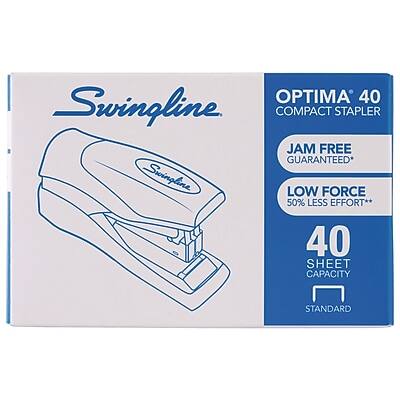 OPTIMA 40  
COMPACT STAPLER  

JAM FREE  
GUARANTEED*  

LOW FORCE  
50% LESS EFFORT**  

40 SHEET CAPACITY  
STANDARD