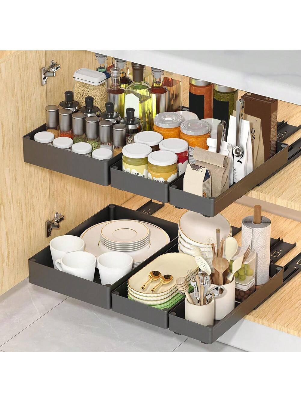 Alt View 3. GARVEE - 1Pcs Pull Out Cabinet Organizer, Slide Out Drawers for Kitchen Cabinets, Under Sink Organizer, Roll Out Shelves for Home - Black.