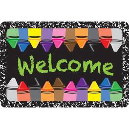ASHLEY PRODUCTIONS - The Original Fun Mat Welcome Mat 15.5 x 23.5 Welcome Crayons Composition - Multicolored