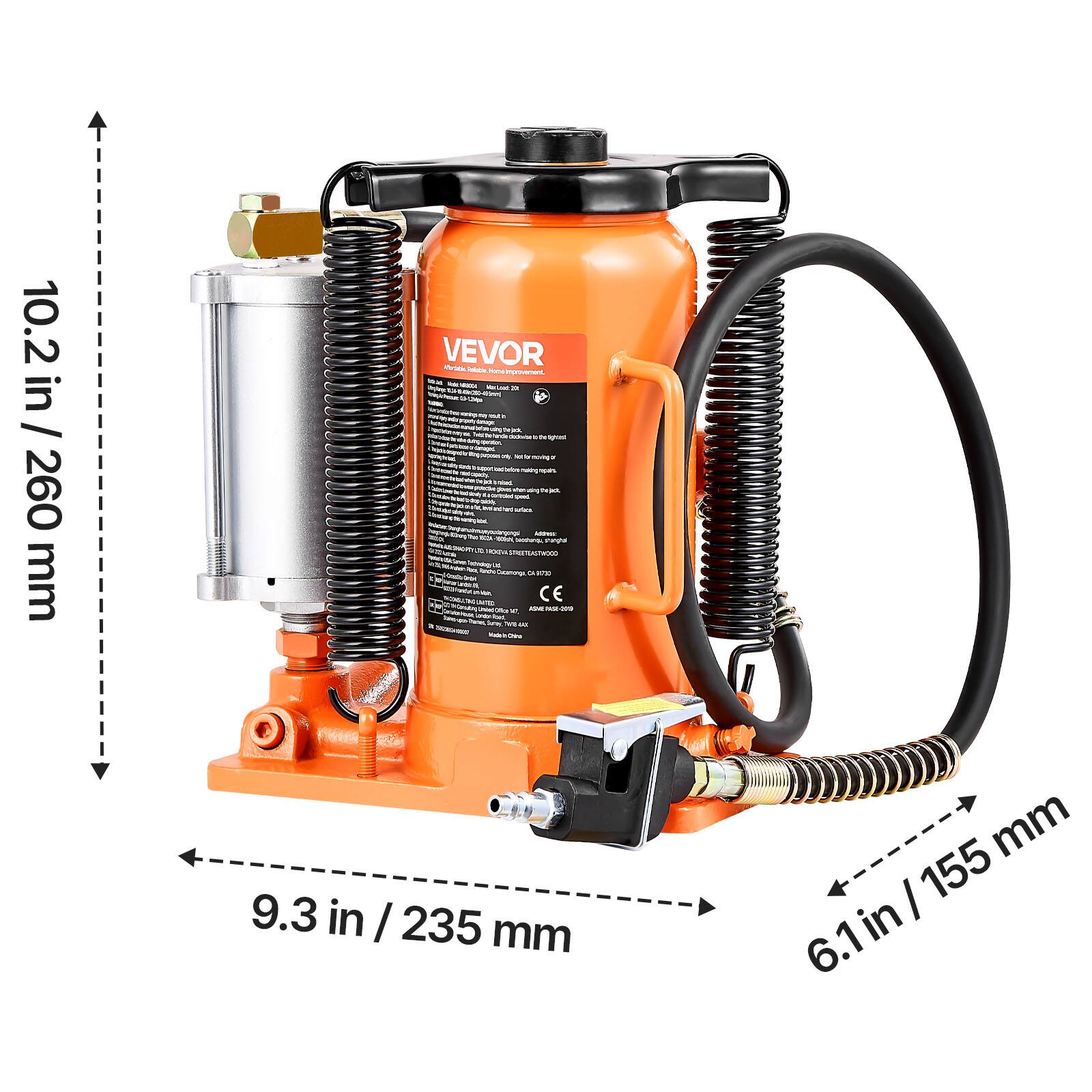 10.2 in / 260 mm  
9.3 in / 235 mm  
6.1 in / 155 mm