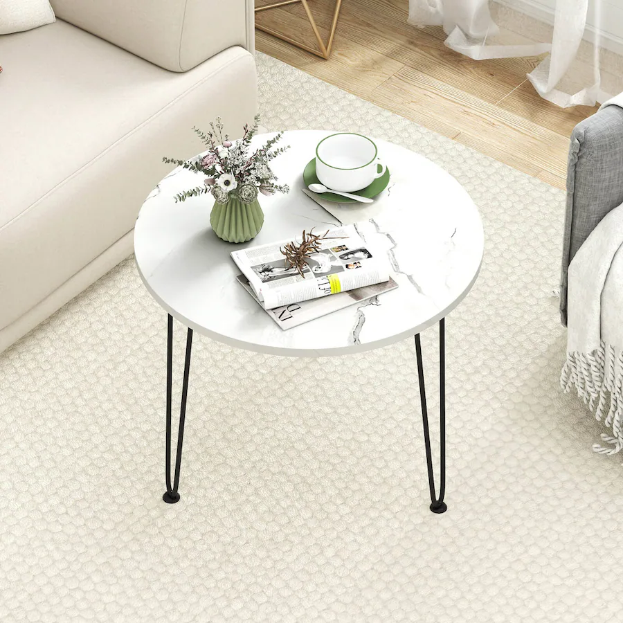 Costway Small Round Coffee Table w/ Thickened Tabletop & Metal Tripod ...