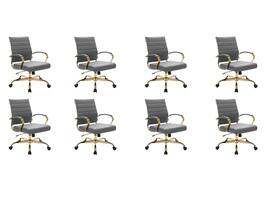 LeisureMod - (Set of 8) Benmar Modern Leather Computer Office Chair with Swivel, Adjustable, and Ergonomic Design for Home Office - Gray