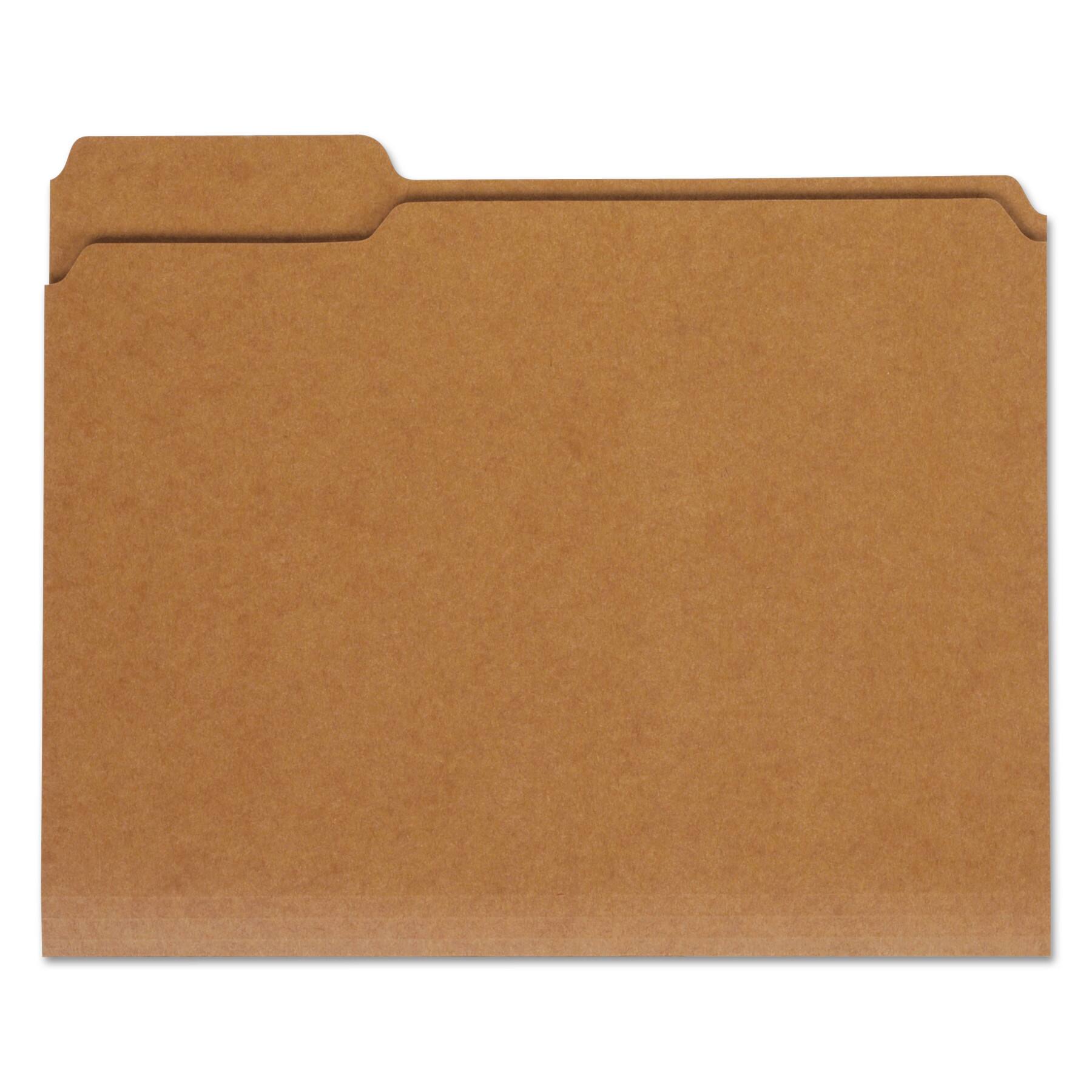 Front. Universal - Reinforced Kraft Top Tab File Folders, 1/3-Cut Tabs: Assorted, Letter Size, 0.75" Expansion, Brown, 100/Box.