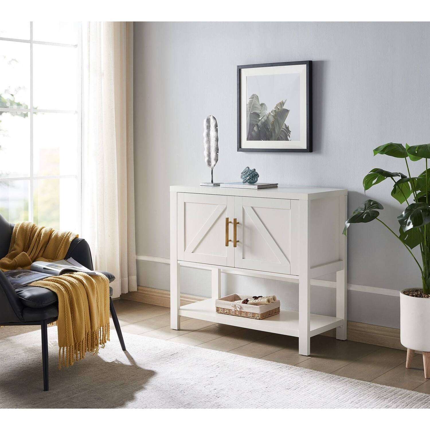 Back. Hivvago - Modern 2 Drawer Wooden Storage Console Table White - White.
