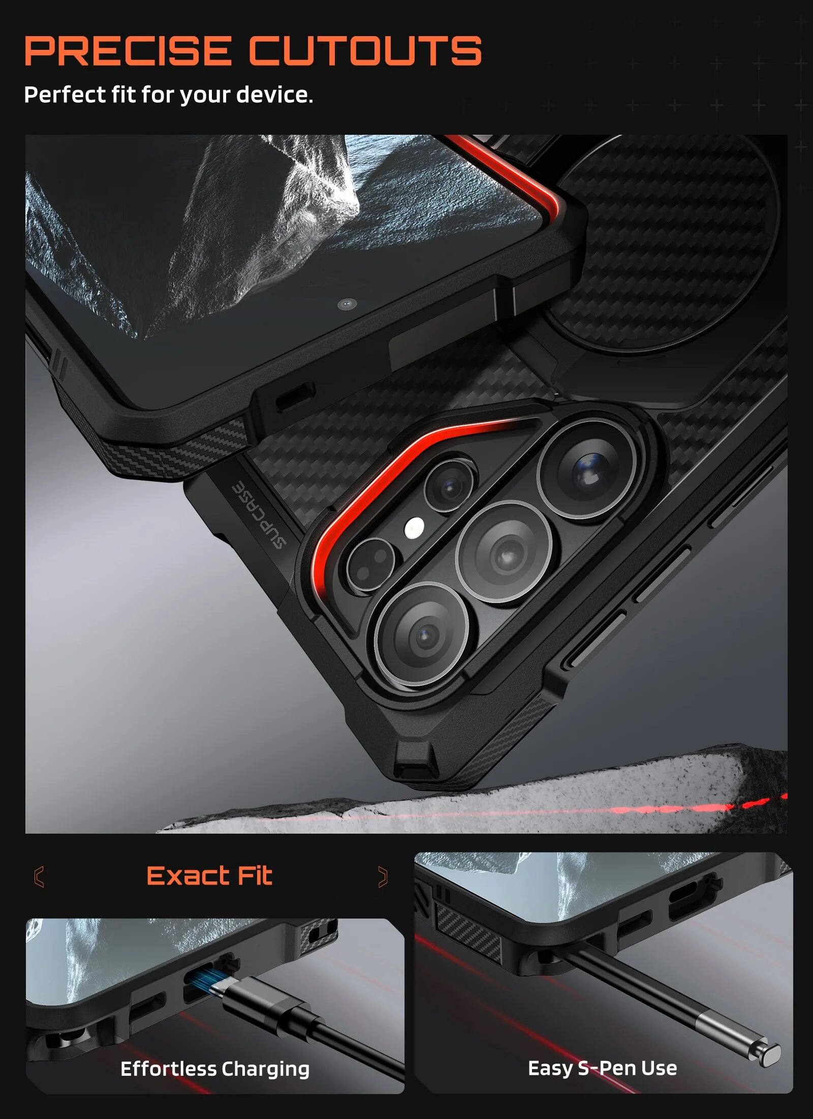 PRECISE CUTOUTS  
Perfect fit for your device.  

Exact Fit  

Effortless Charging  

Easy S-Pen Use