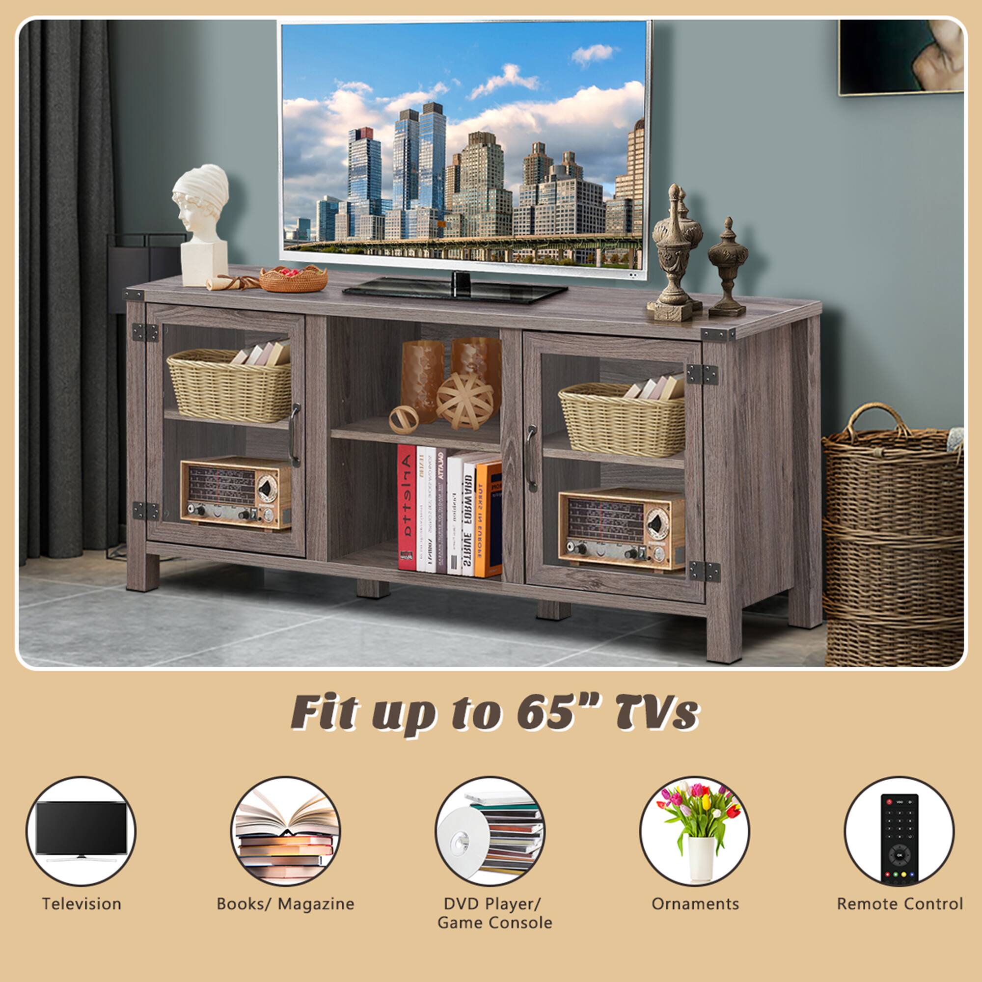 Fit up to 65" TVs Television Books/ Magazine DVD Player/ Game Console Ornaments Remote Control