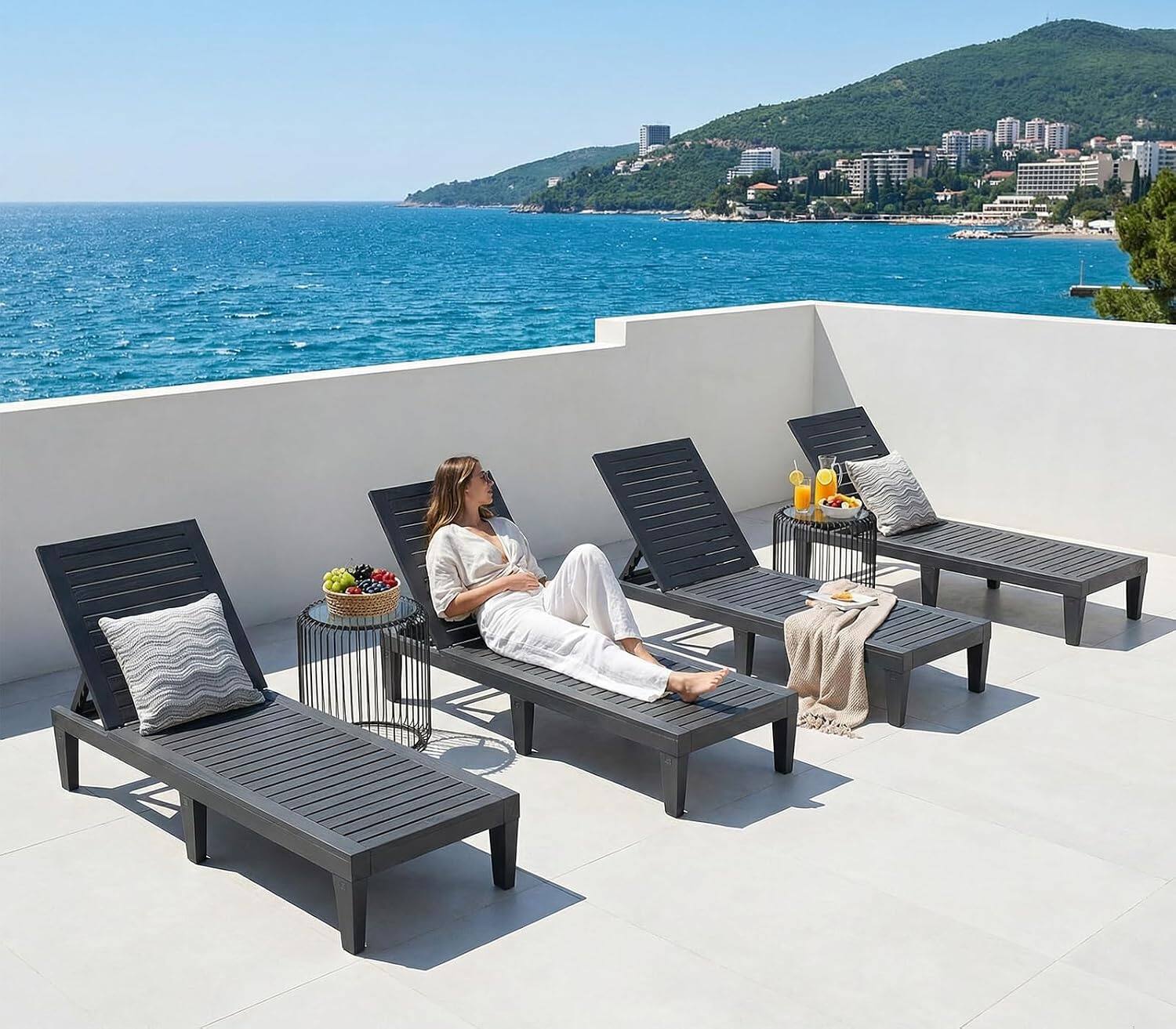 Alt View 3. Aheaplus - Outdoor Lounge Chair Set of 2, Adjustable Reclining Outdoor Chaise Lounge Chair for Poolside Patio - Black.