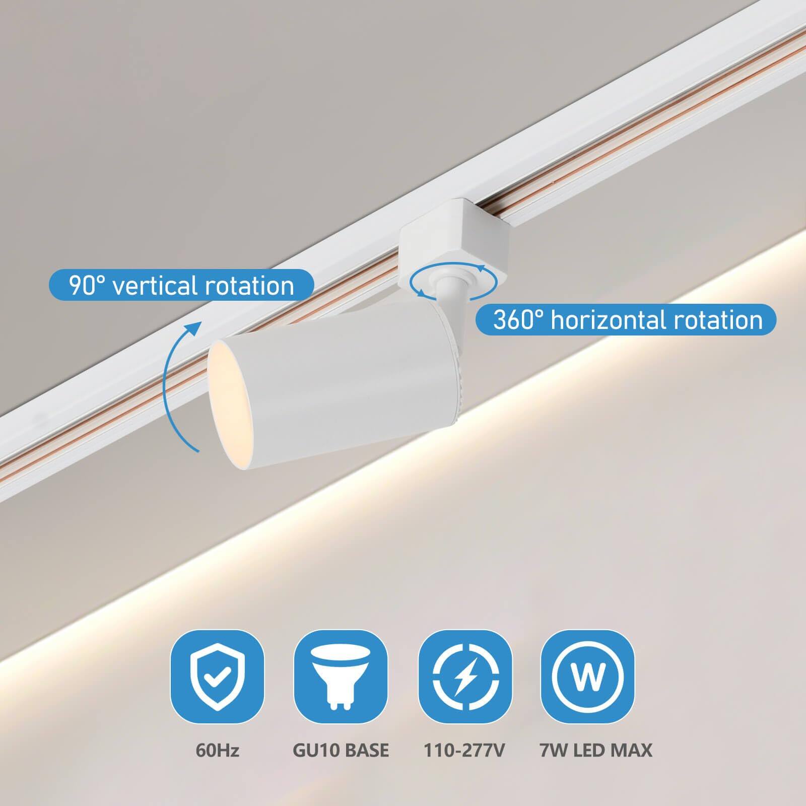 90° vertical rotation  
360° horizontal rotation  
60Hz  
GU10 BASE  
110-277V  
7W LED MAX