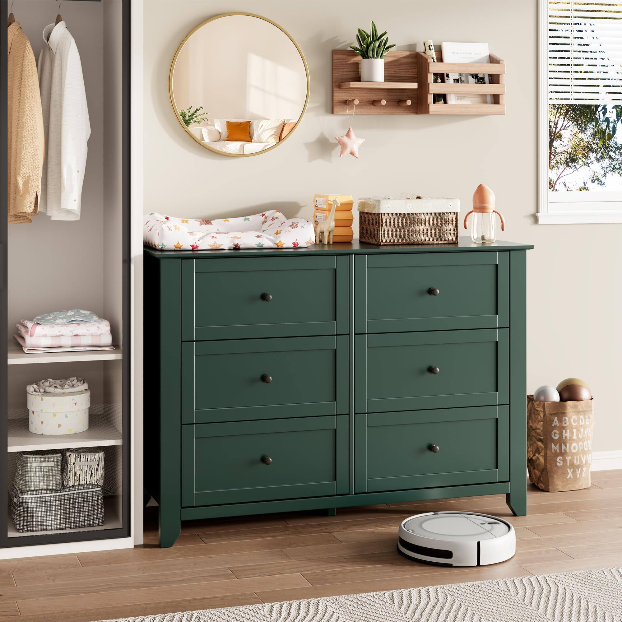 GAOMON 6 Drawer Dresser, Wooden Chest of Drawers for for Office ...