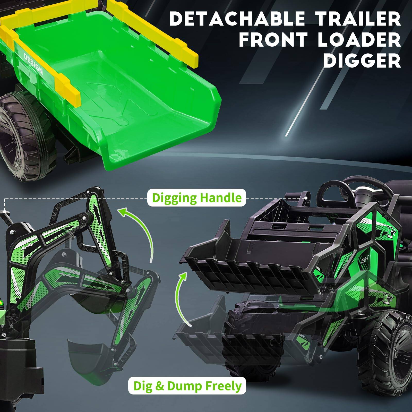 DETACHABLE TRAILER FRONT LOADER DIGGER

Digging Handle

Dig & Dump Freely