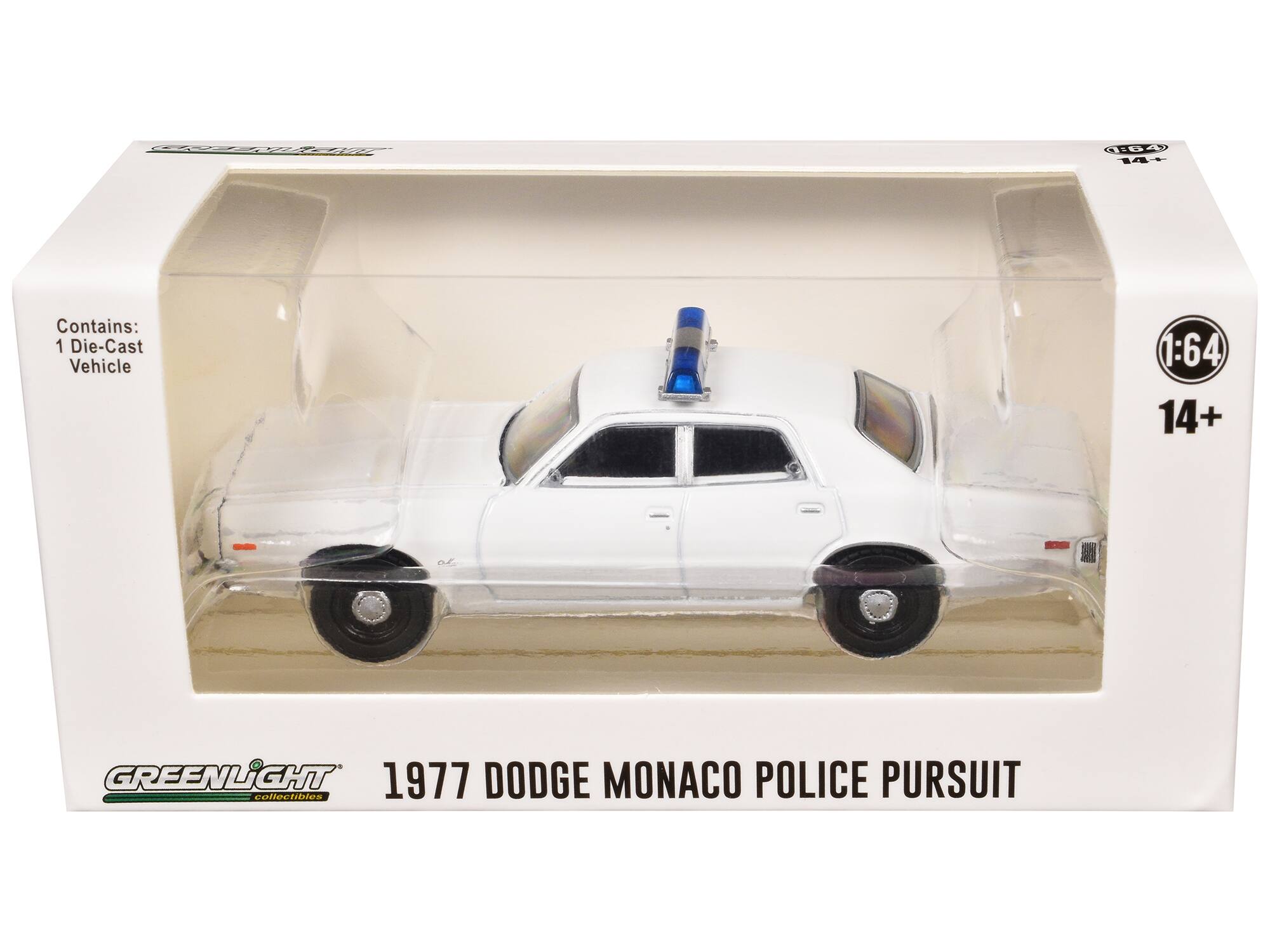 io R1047 144  
Contains: 1 Die-Cast Vehicle 1:64 14+  
GREENLiGHT collectibles  
1977 DODGE MONACO POLICE PURSUIT